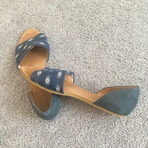 Madewell Sandals Womens Blue Thea Flats Diamond Aztec Fabric Leather Open Size 9